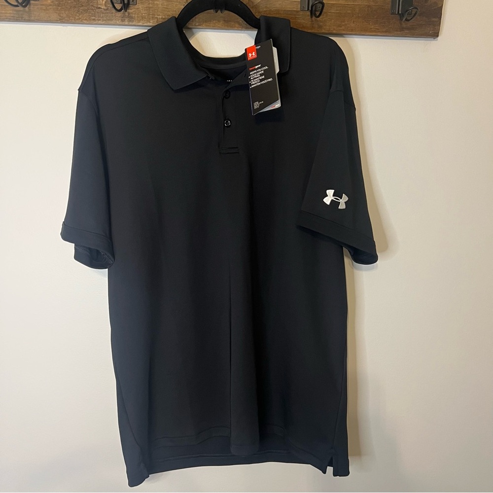 NWT Under Armour Men’s Performance Polo Black Short Sleeve Golf Athletic Large